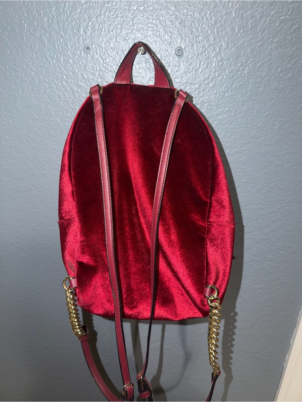Victoria's Secret Burgundy Velvet Mini Backpack with Gold Chain - Picture 2 of 3